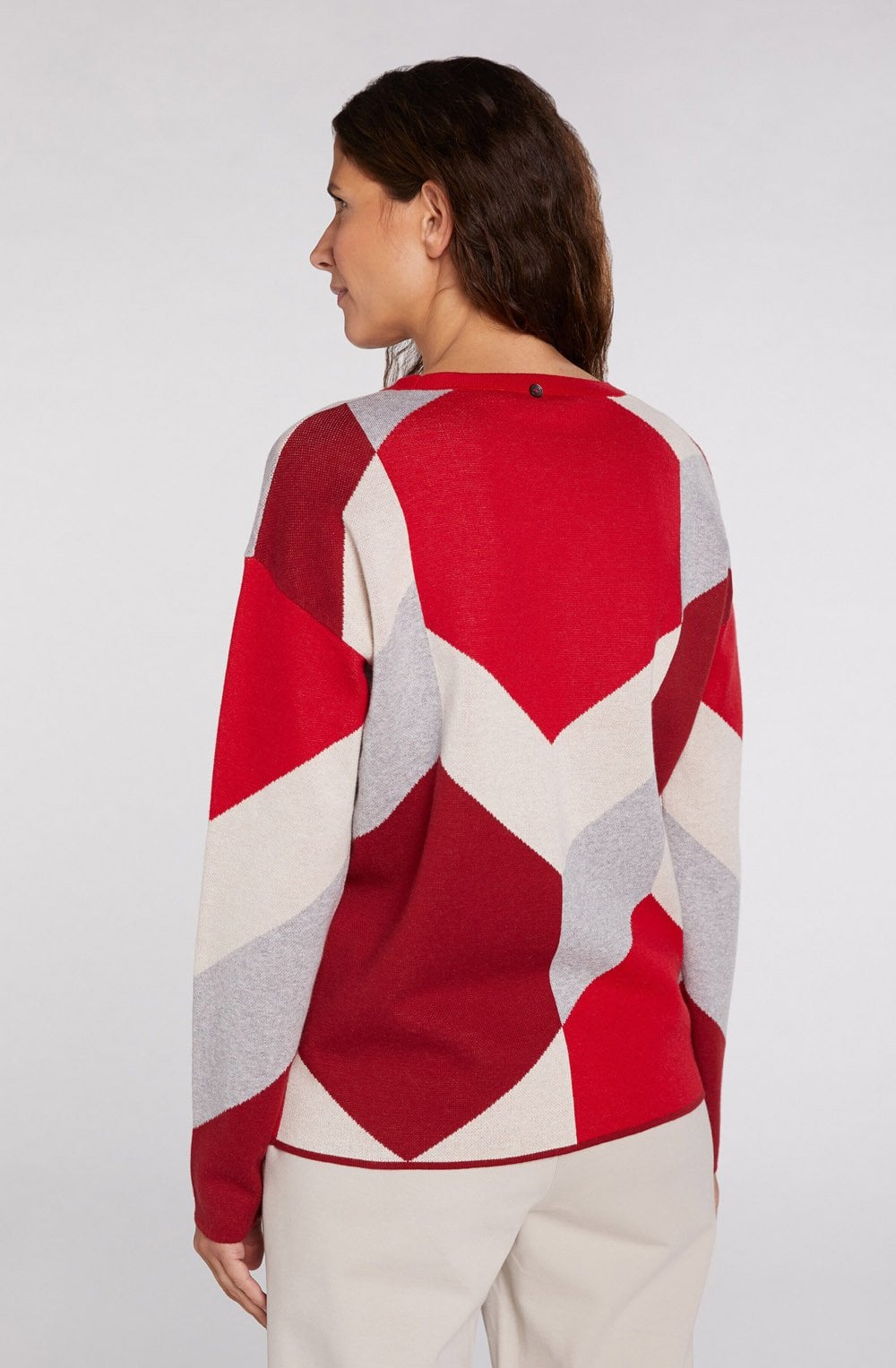 Red & Grey Bold Print Jumper