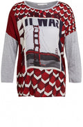 Red & Grey Geometric Print Top