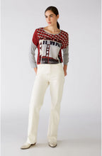 Red & Grey Geometric Print Top