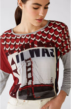 Red & Grey Geometric Print Top