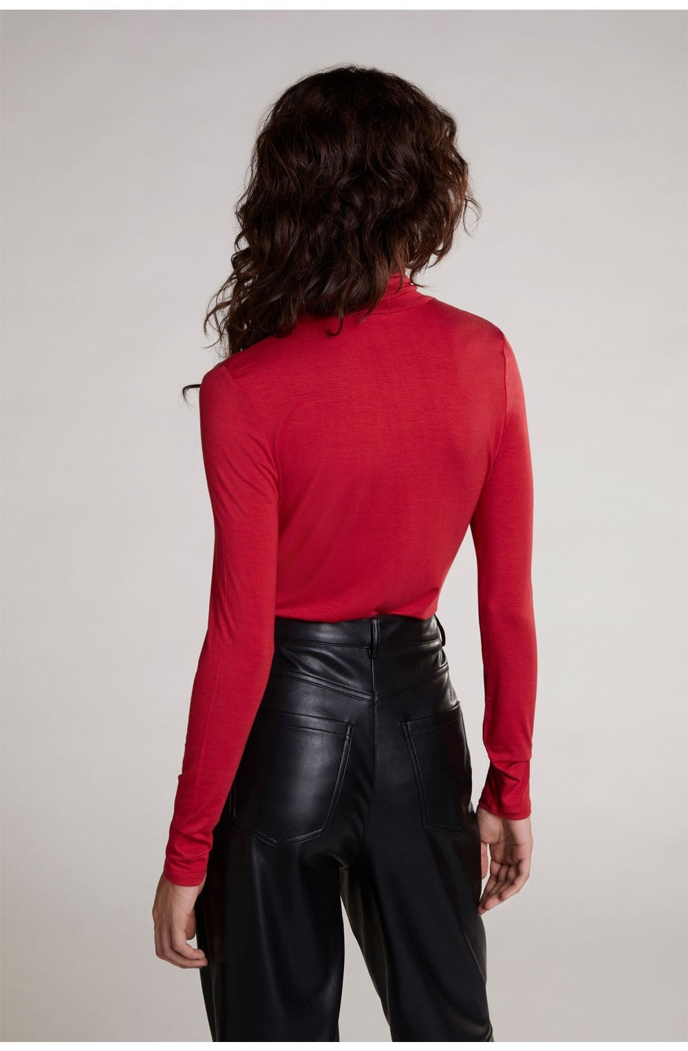 Red Jersey Polo Neck Top