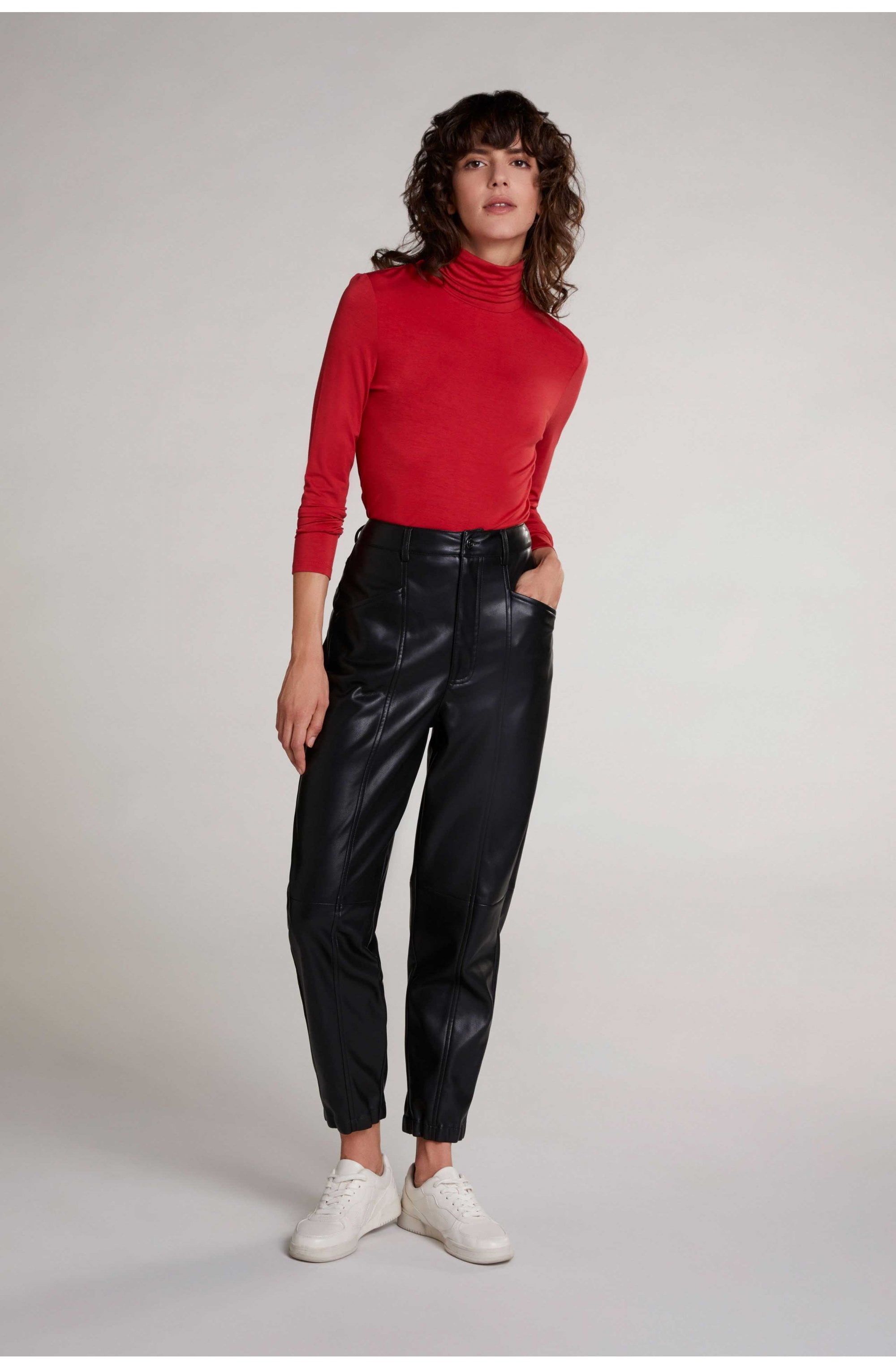 Red Jersey Polo Neck Top