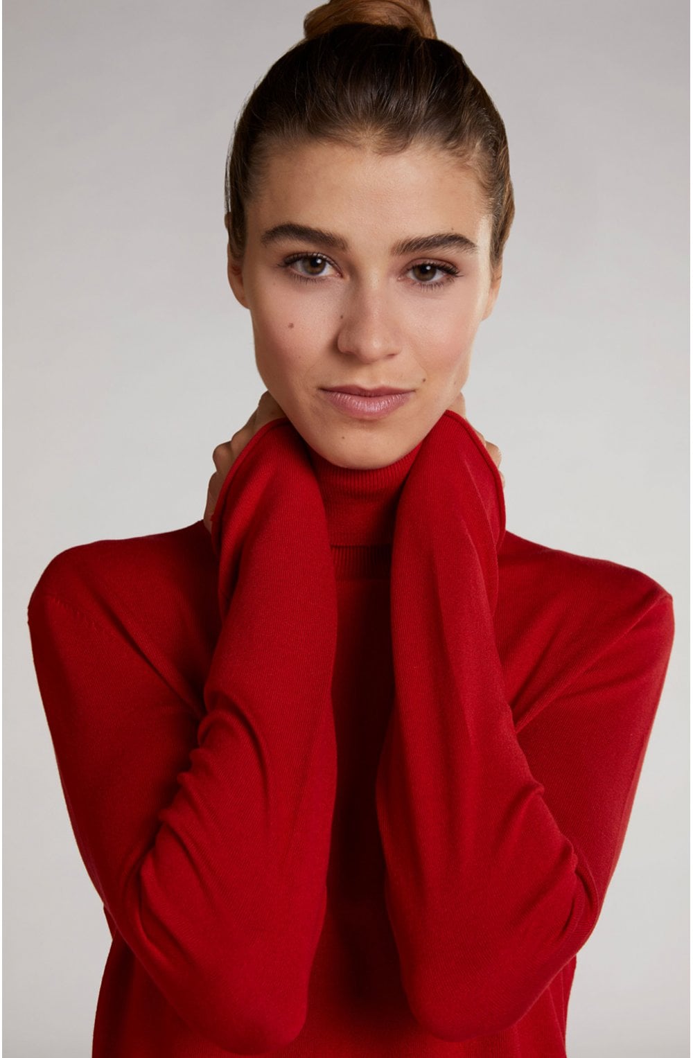 Red Knit Polo Neck Jumper