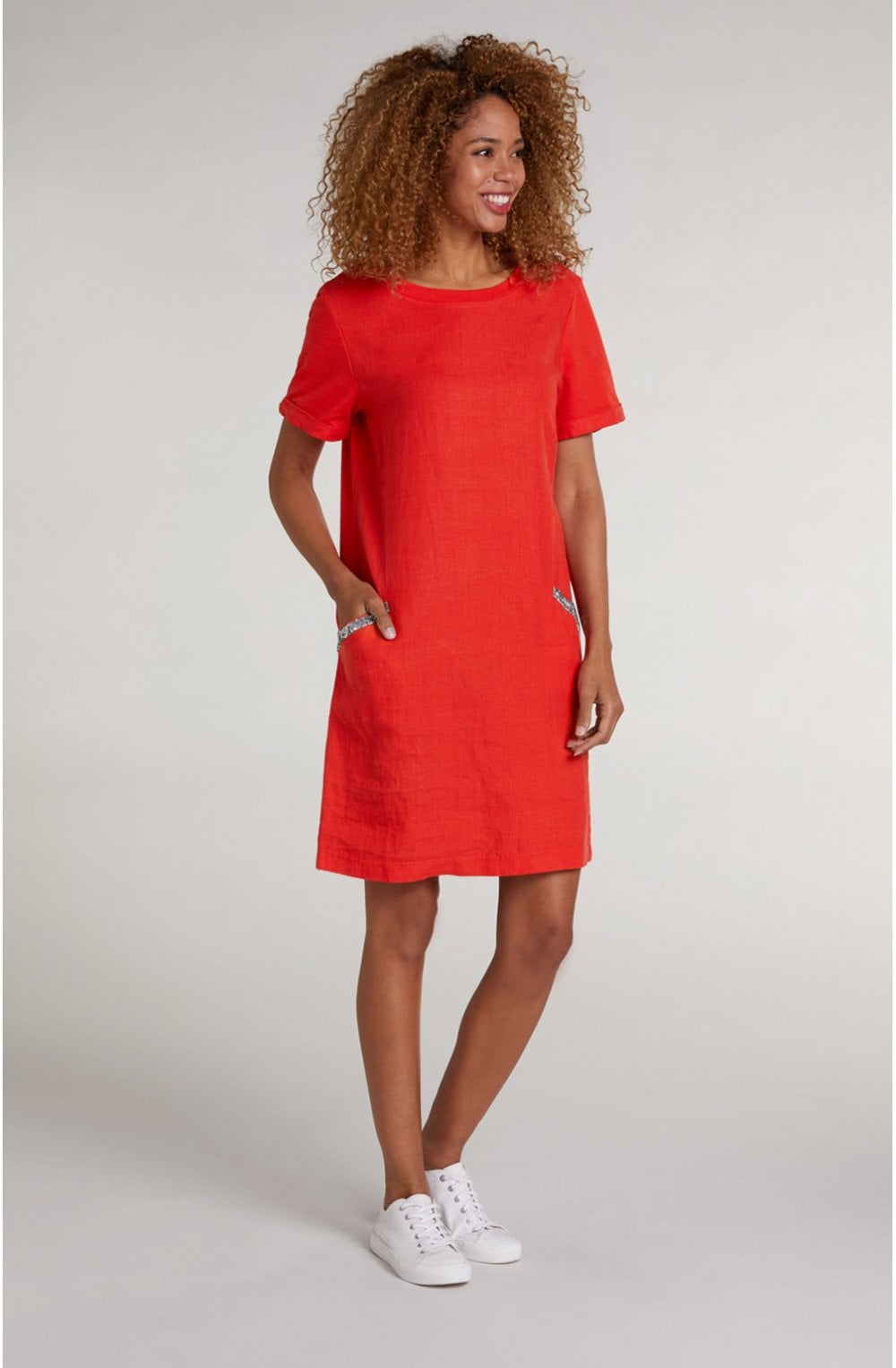Red Linen Shift Dress