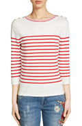 Red & Off White Striped Sweater