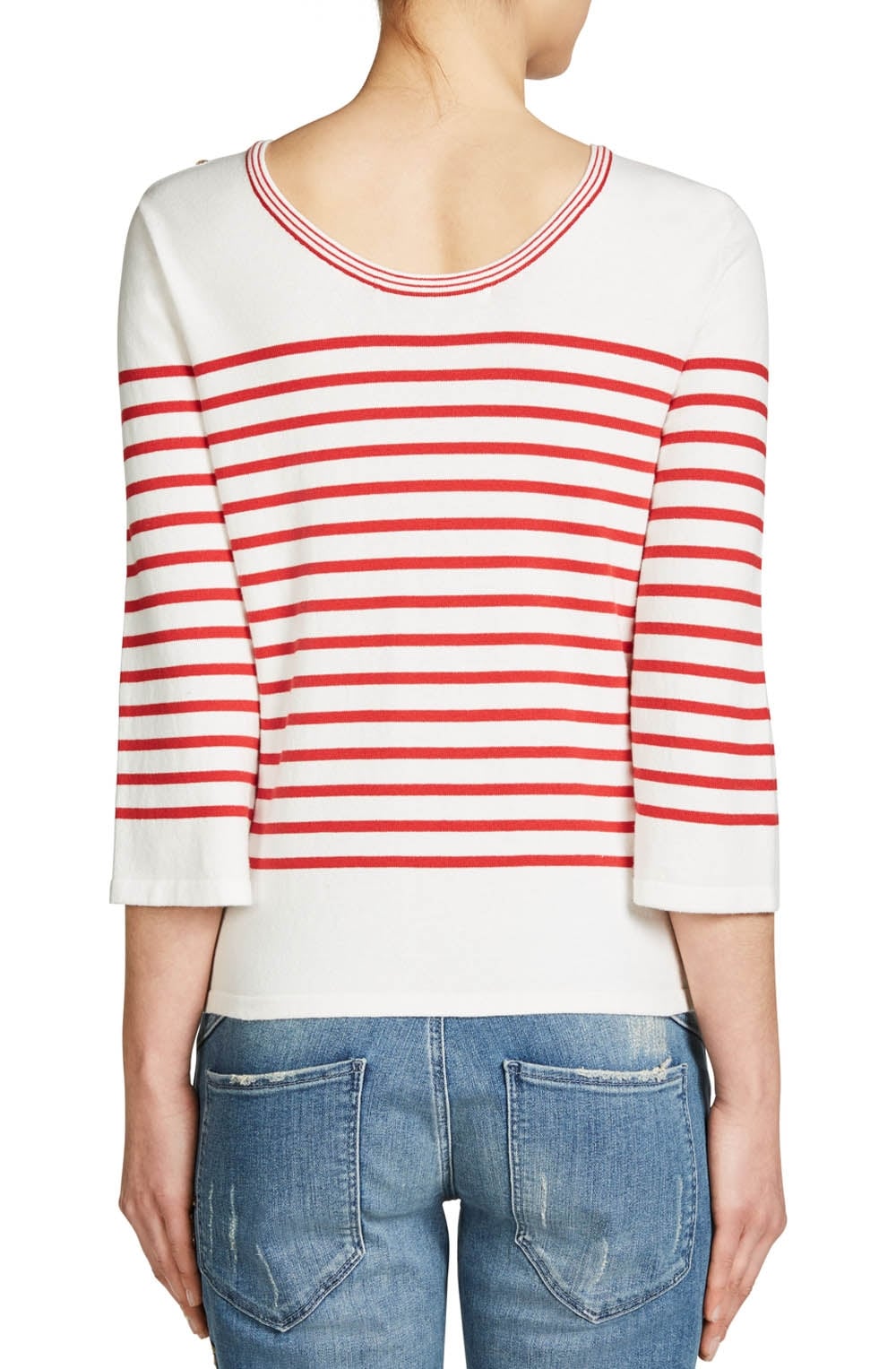 Red & Off White Striped Sweater