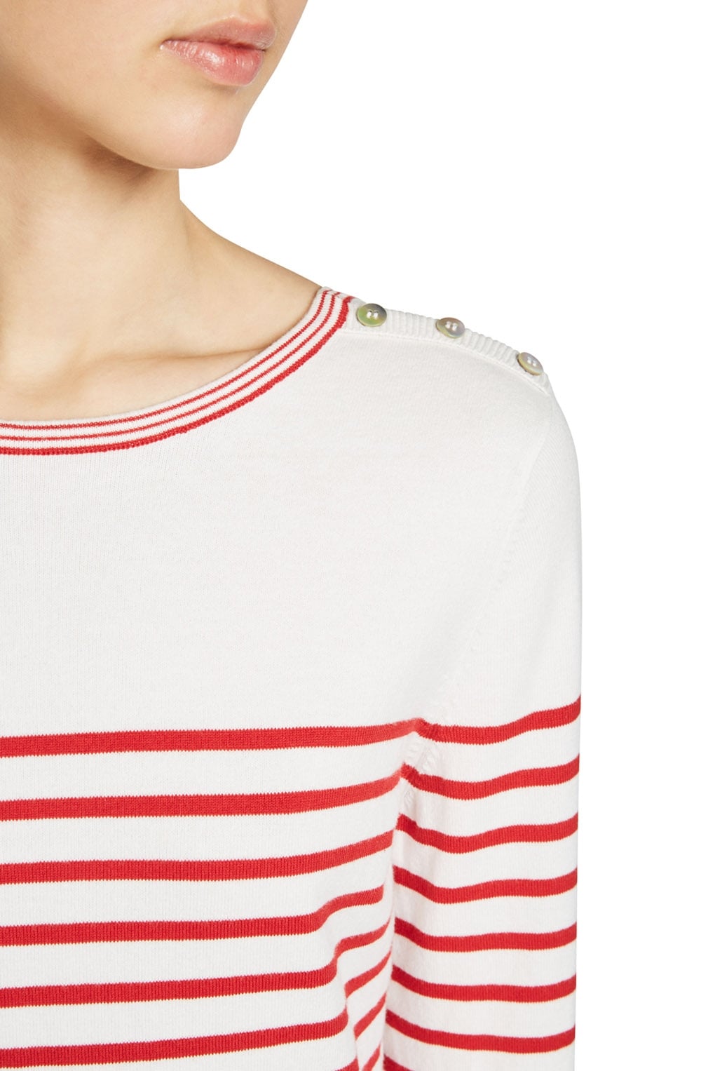 Red & Off White Striped Sweater