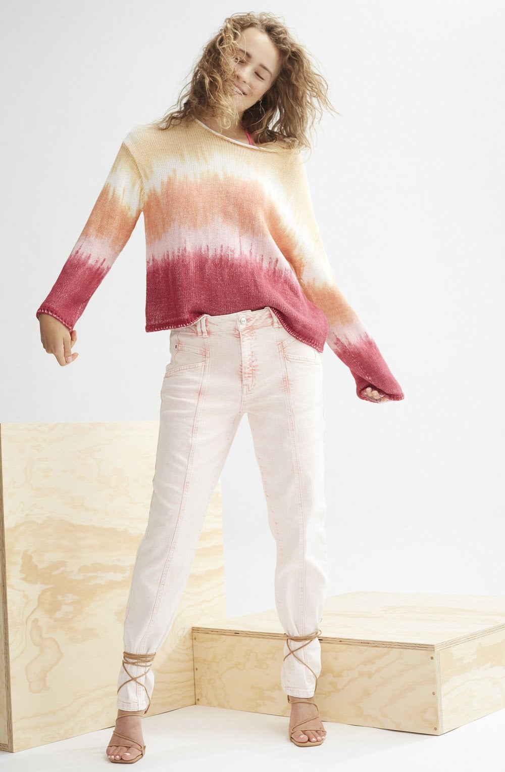 Red Orange Tie Dye Stripe Sweater