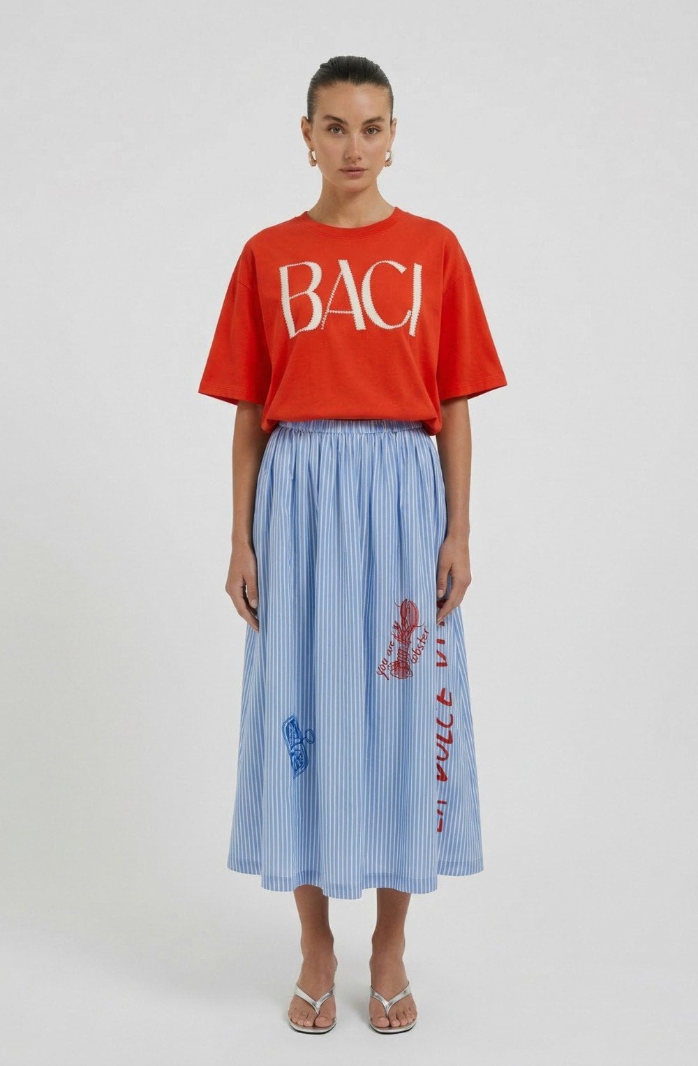 Red Oversized Baci Motif T-Shirt