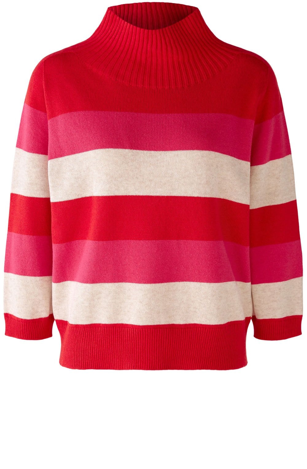 Red Rose Bold Stripes Stand Up Collar Jumper