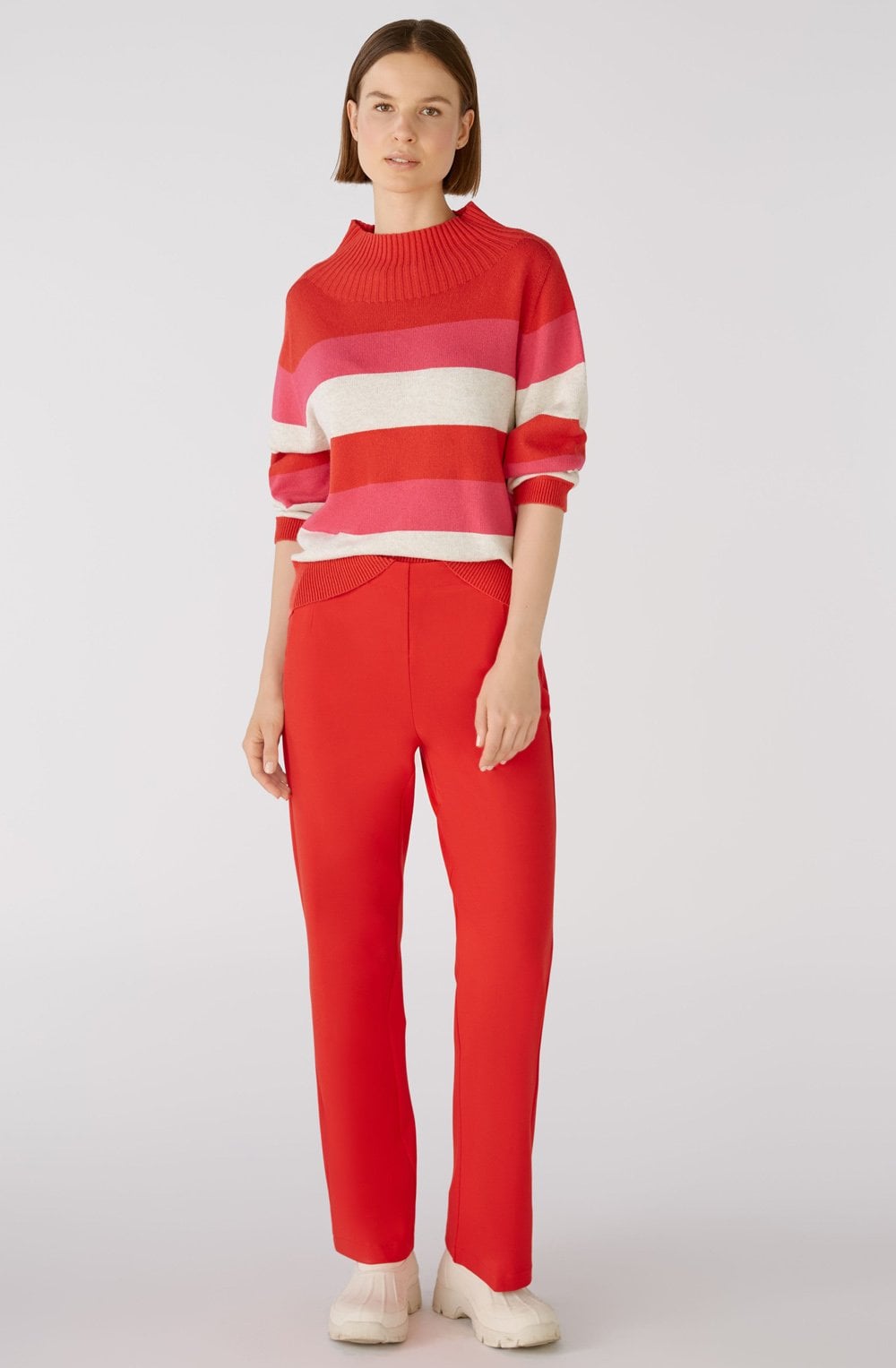 Red Rose Bold Stripes Stand Up Collar Jumper