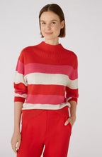 Red Rose Bold Stripes Stand Up Collar Jumper