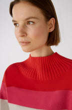 Red Rose Bold Stripes Stand Up Collar Jumper