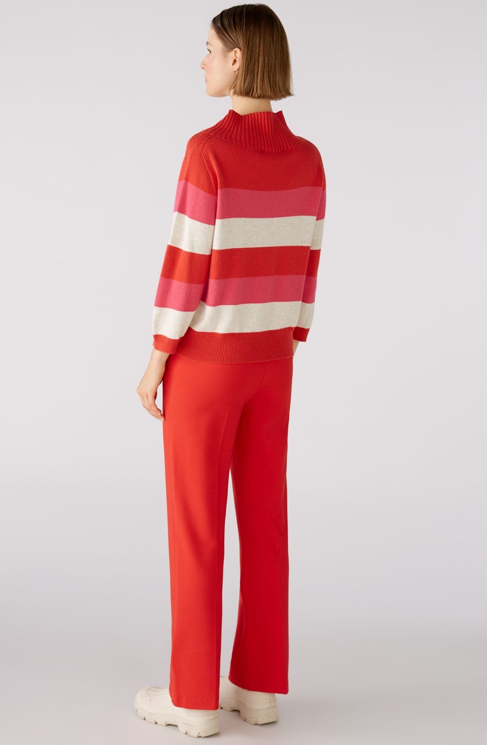 Red Rose Bold Stripes Stand Up Collar Jumper