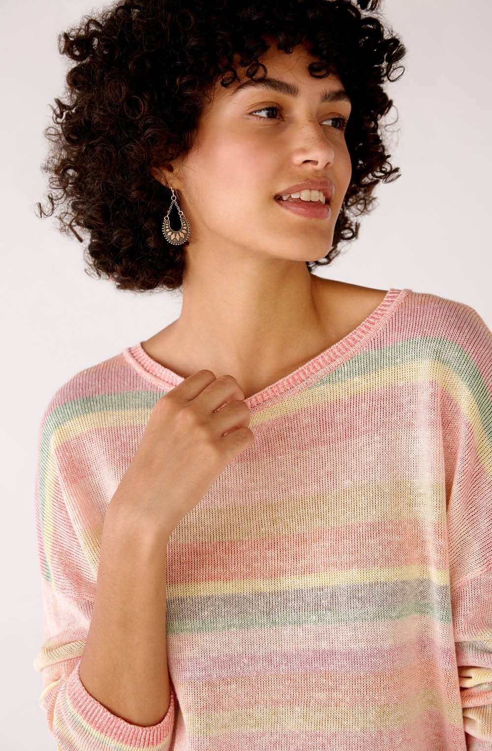 Red Rose Faded Stripe Linen Blend Sweater