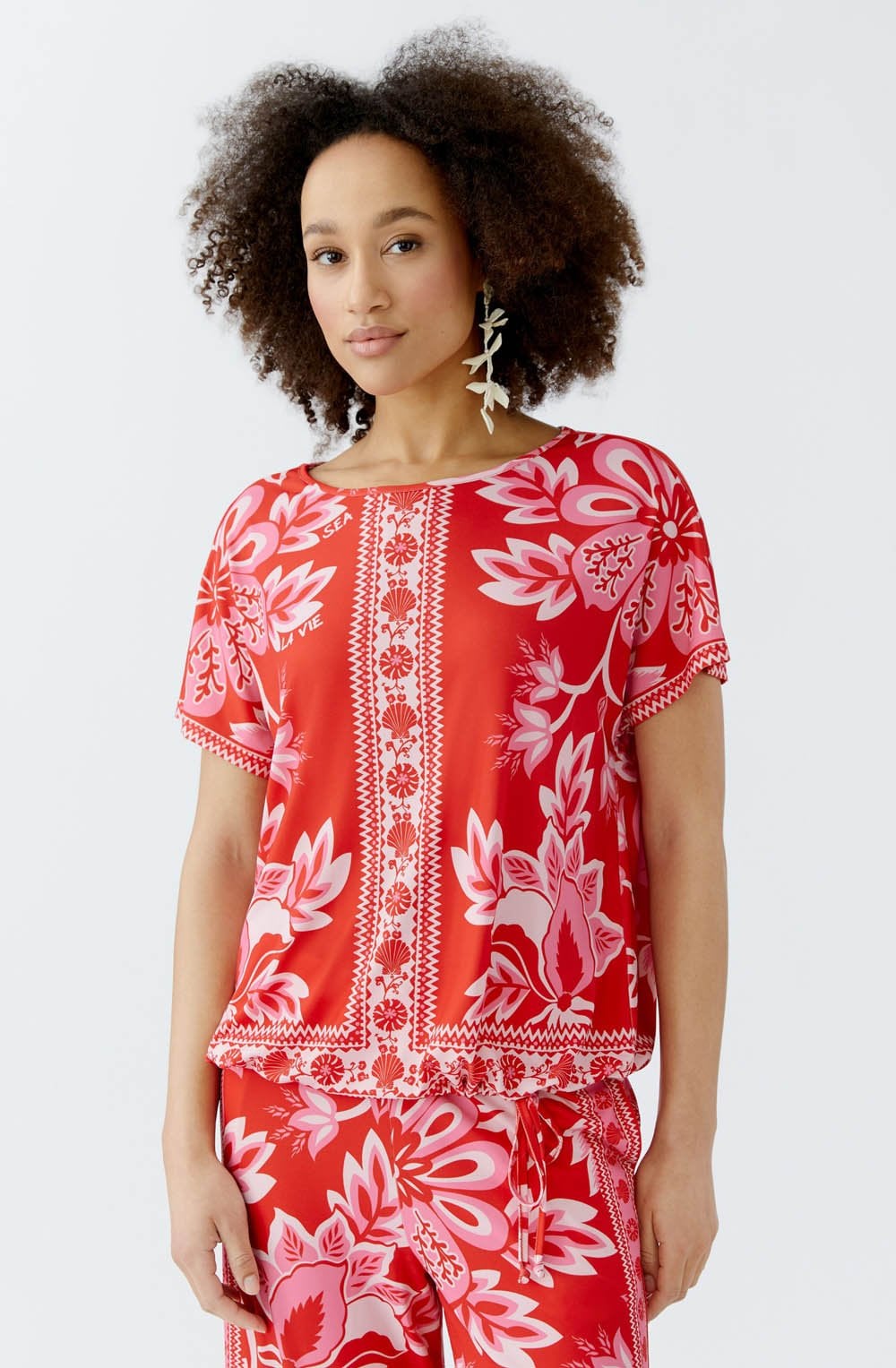 Red Rose Sea La Vie Silk Touch Drawstring Blouse