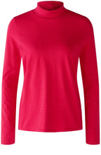 Red Rose Striped Jersey High Neck Top