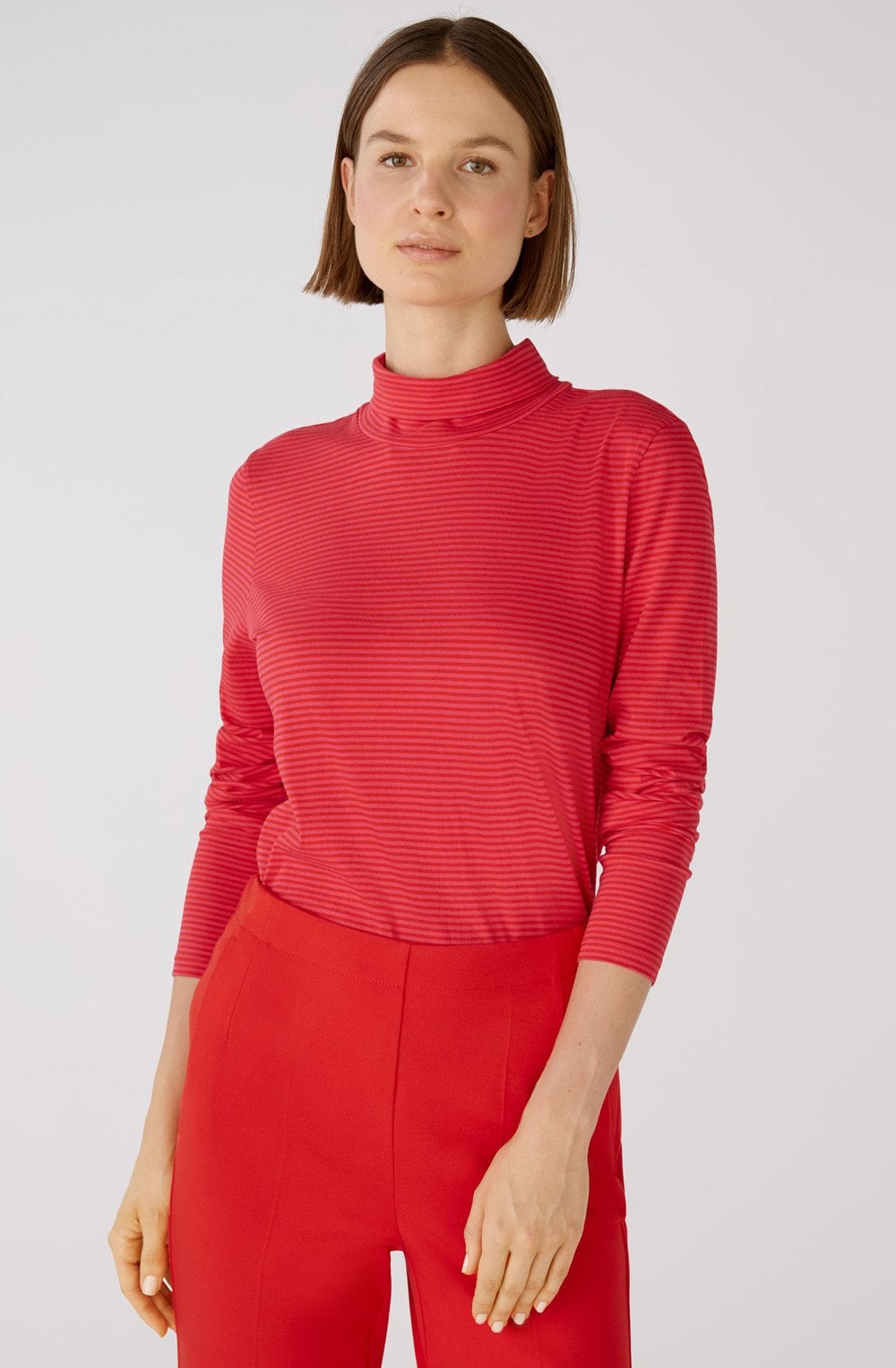 Red Rose Striped Jersey High Neck Top