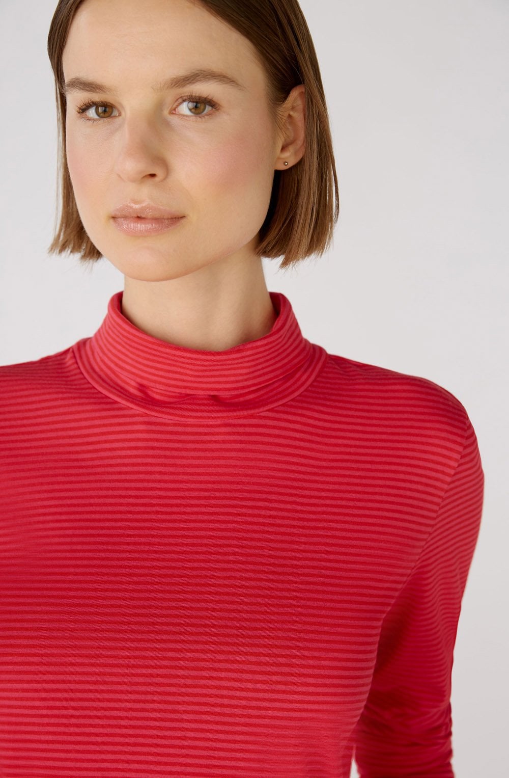 Red Rose Striped Jersey High Neck Top