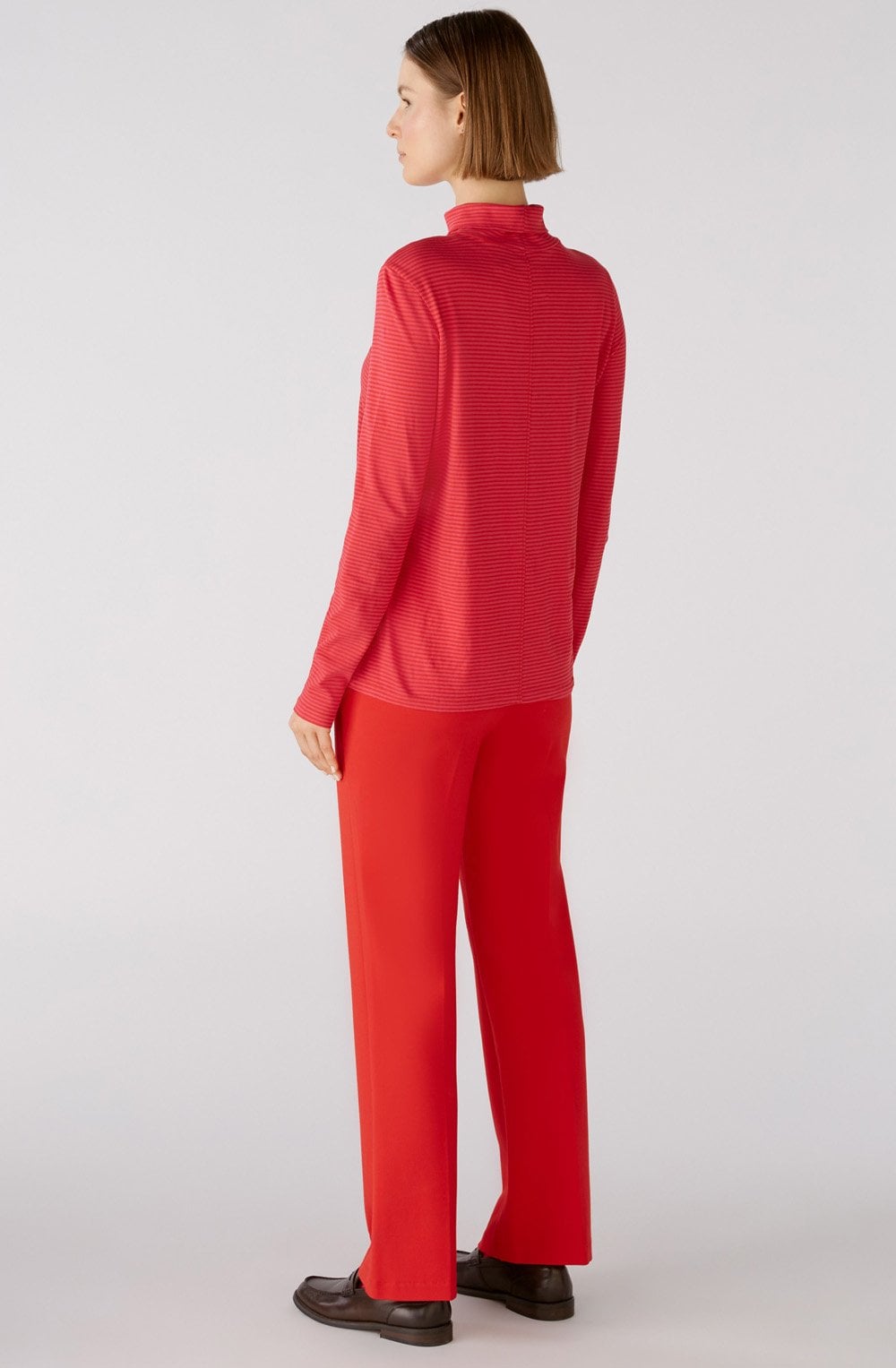 Red Rose Striped Jersey High Neck Top