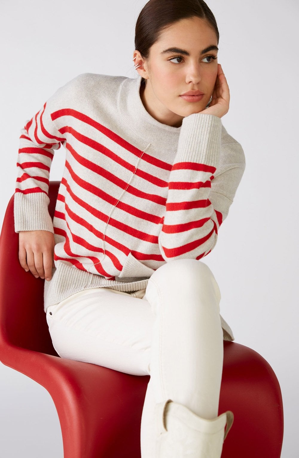 Red & Stone Striped Jumper