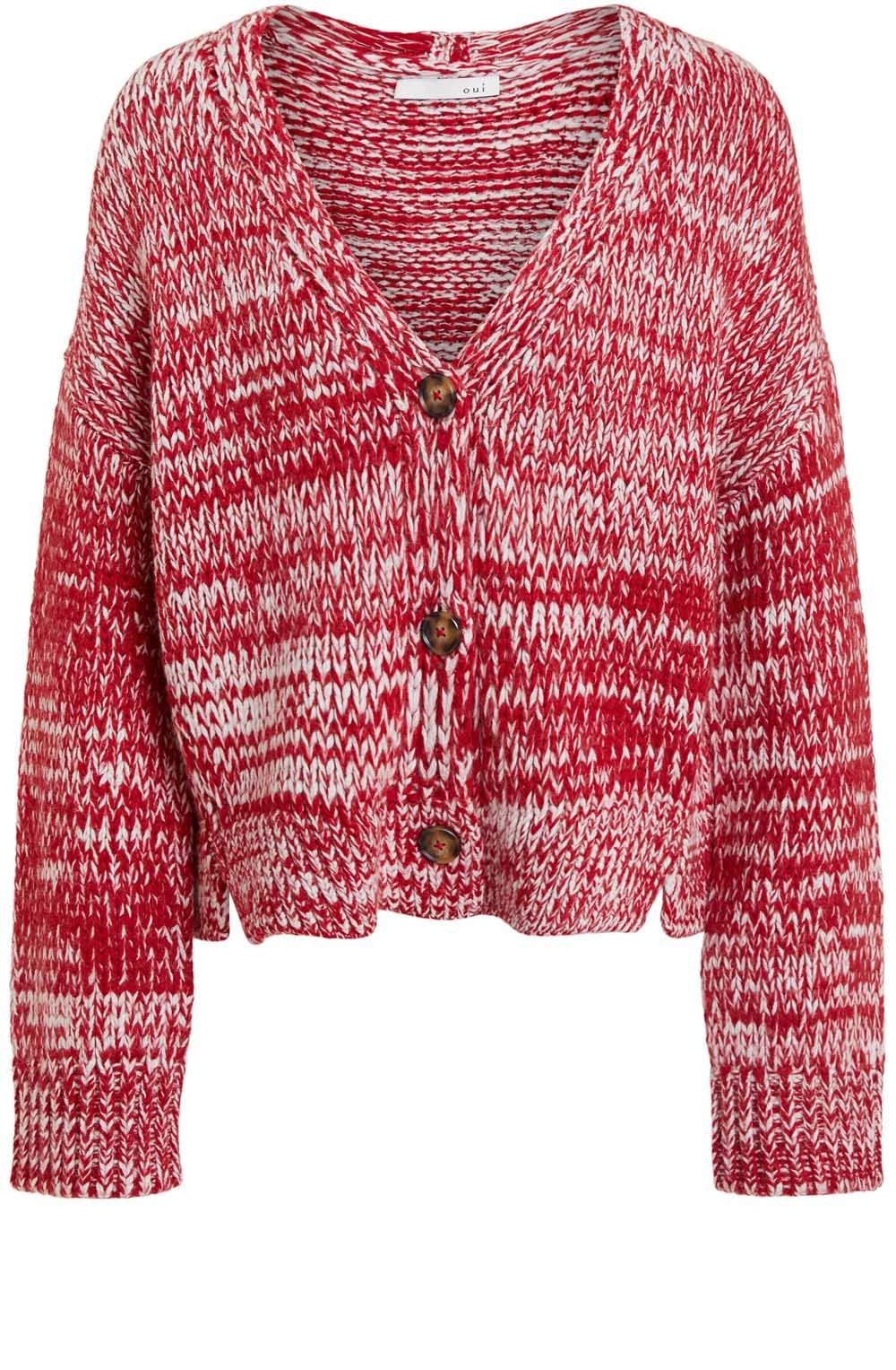 Red & White Chunky Knit Cardigan