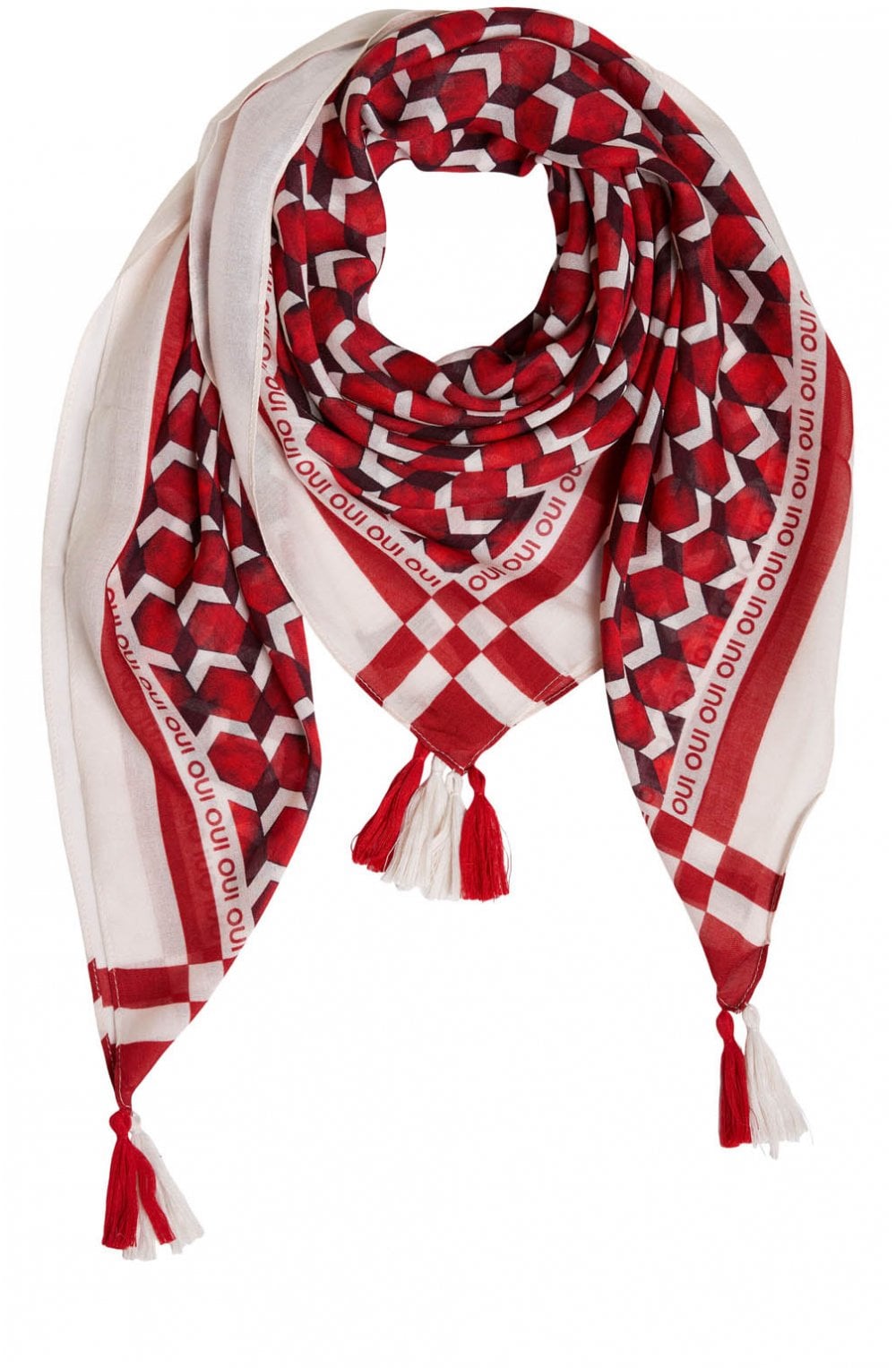 Red & White Geometric Print Scarf
