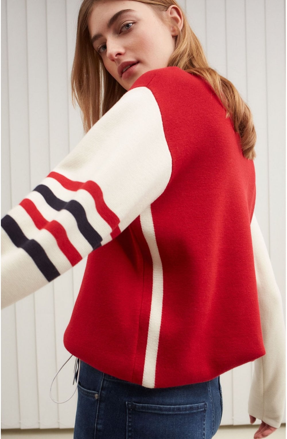 Red & White Striped Sleeve Jumper