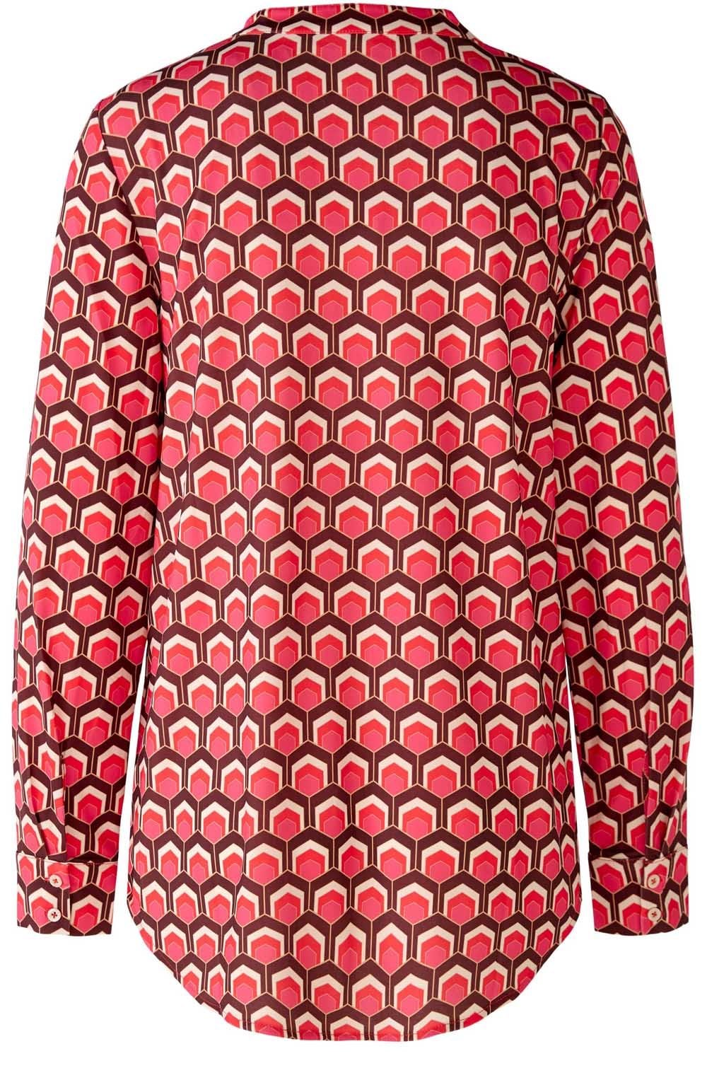 Retro Print Tunic Neck Jersey Blouse