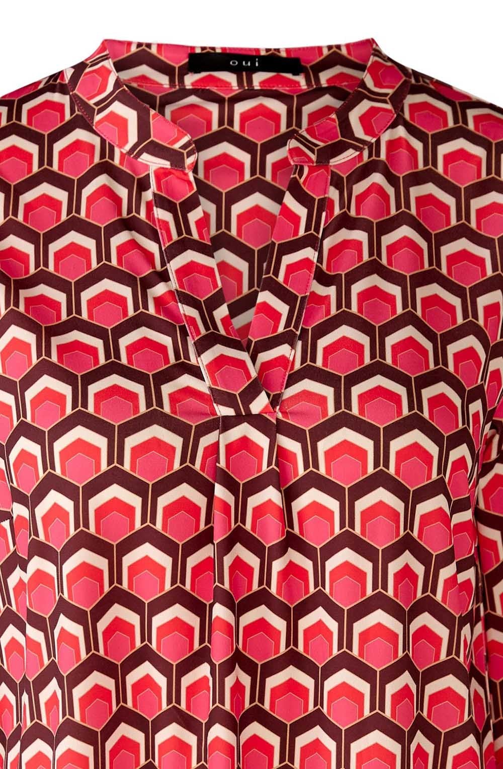 Retro Print Tunic Neck Jersey Blouse