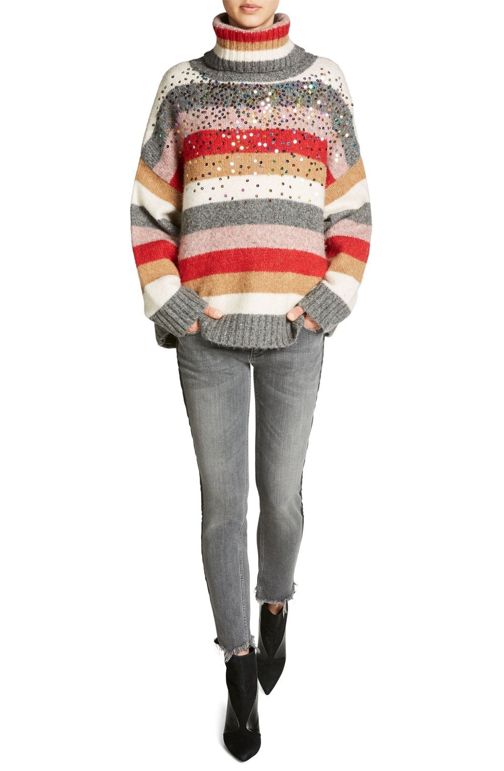 Roll Neck Bold Striped Sweater