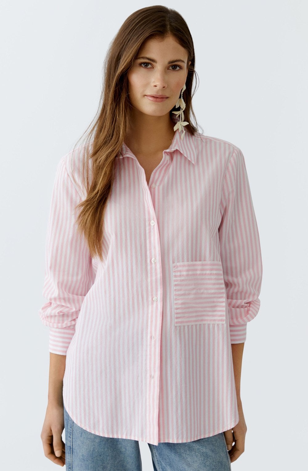 Rose and White Striped Oversized Shirt