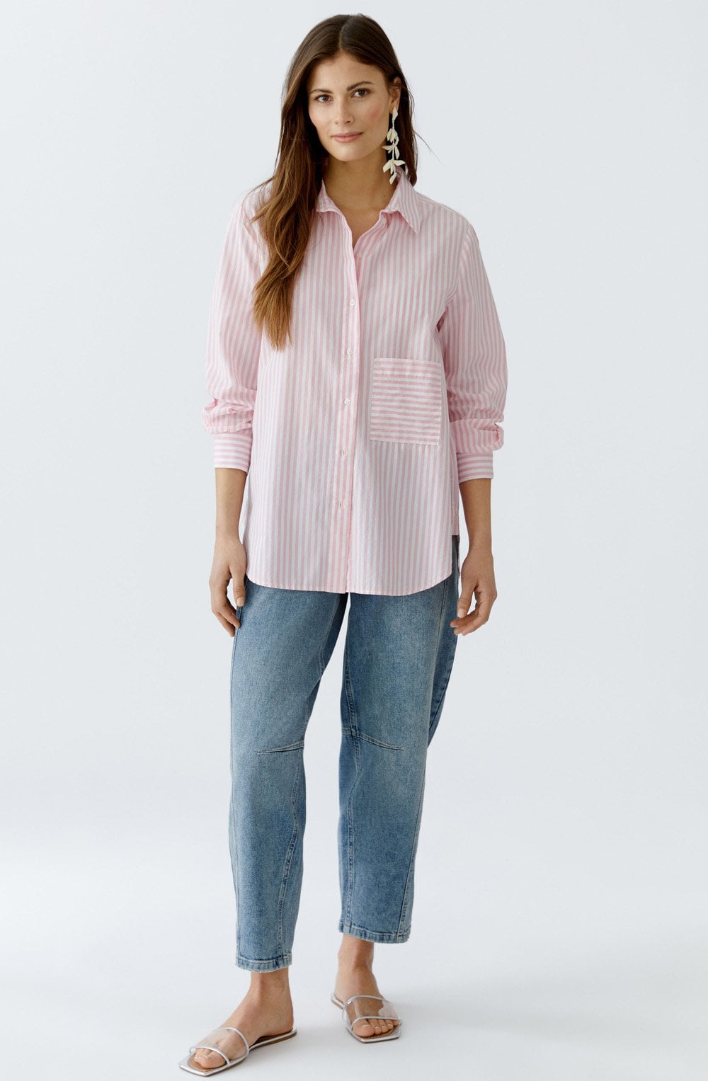 Rose and White Striped Oversized Shirt