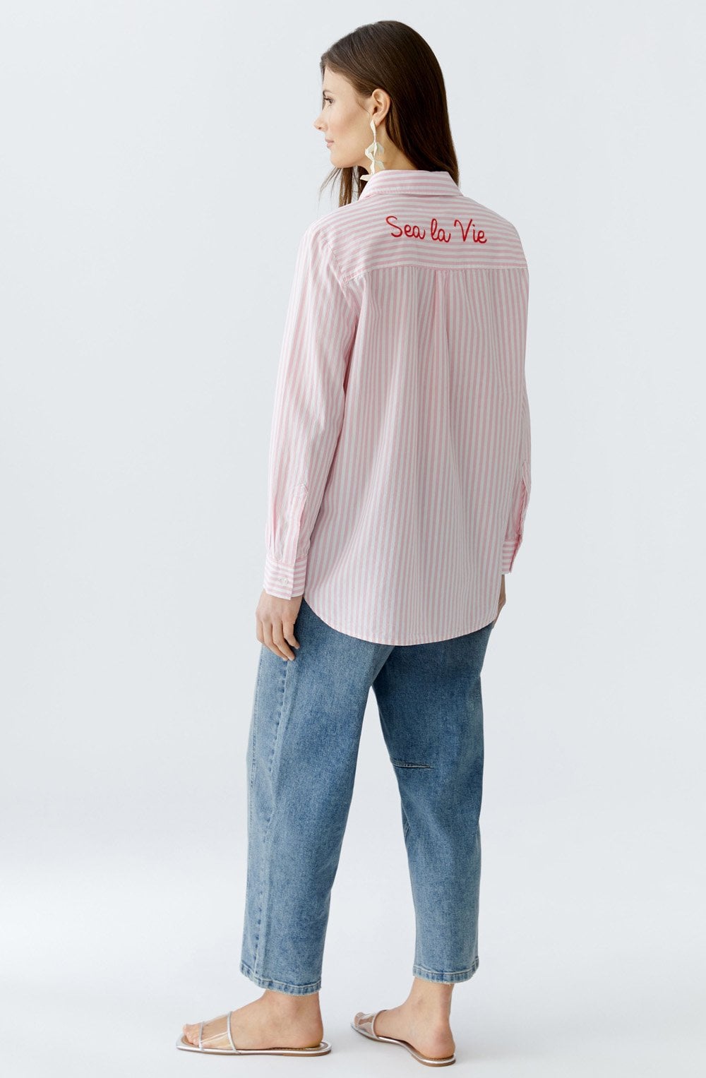 Rose and White Striped Oversized Shirt
