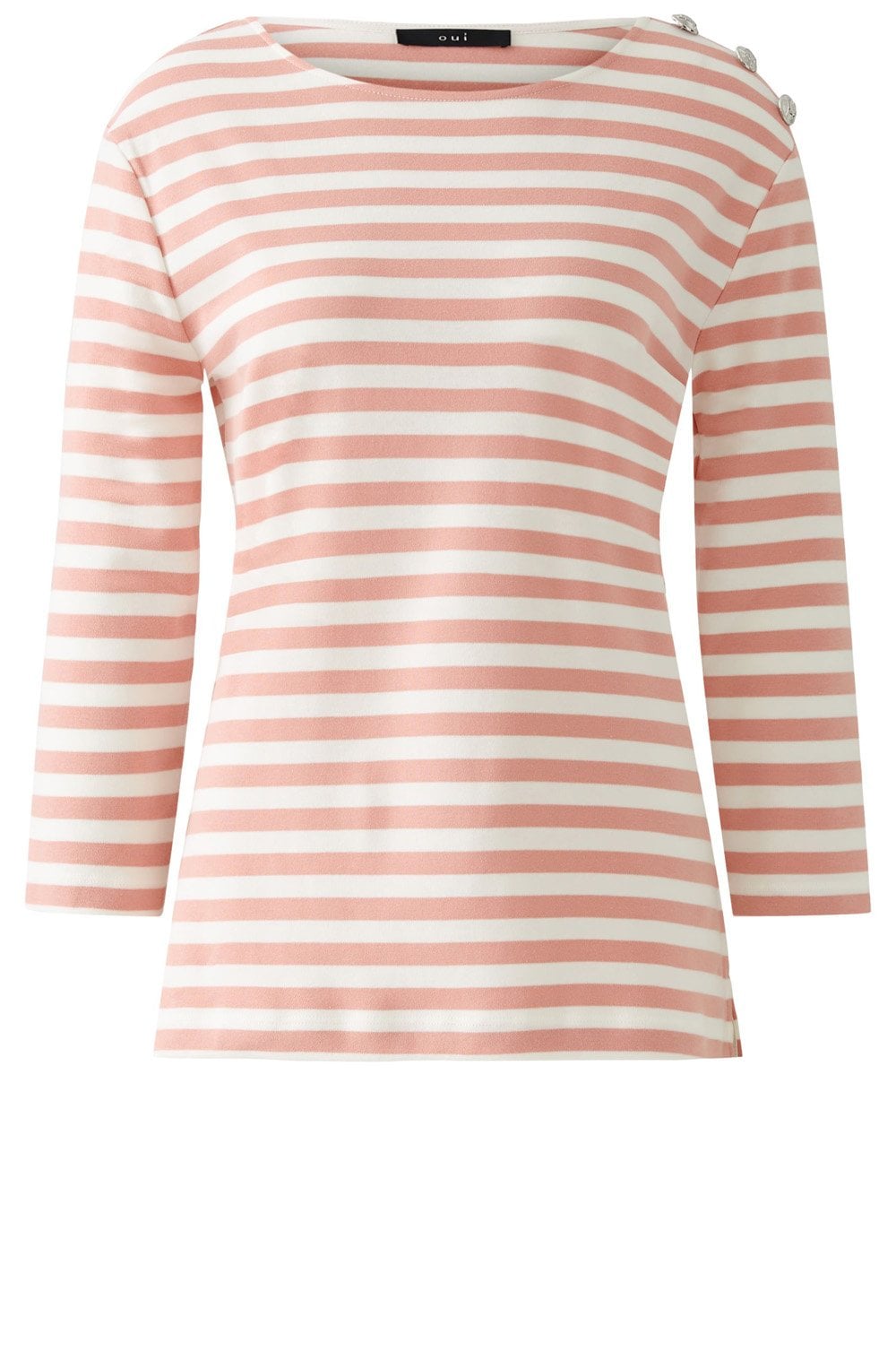 Rose and White Striped Top with Silver Button Details