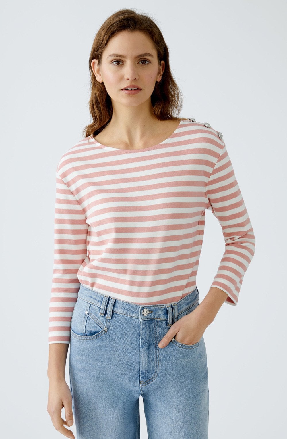 Rose and White Striped Top with Silver Button Details