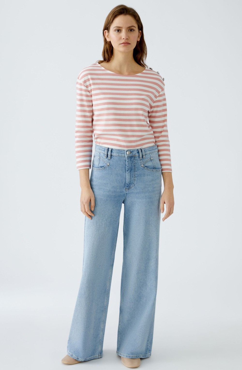 Rose and White Striped Top with Silver Button Details