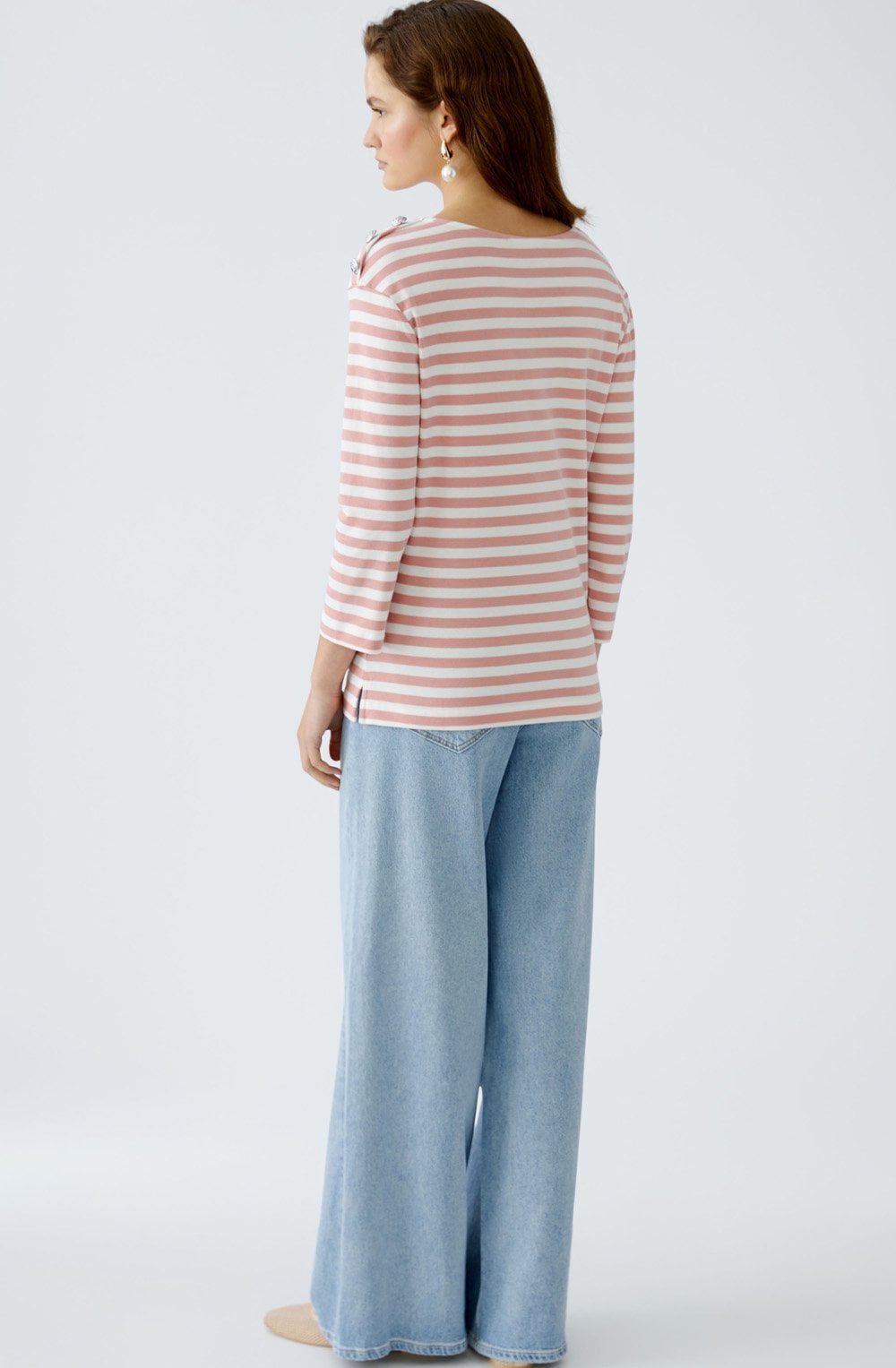 Rose and White Striped Top with Silver Button Details