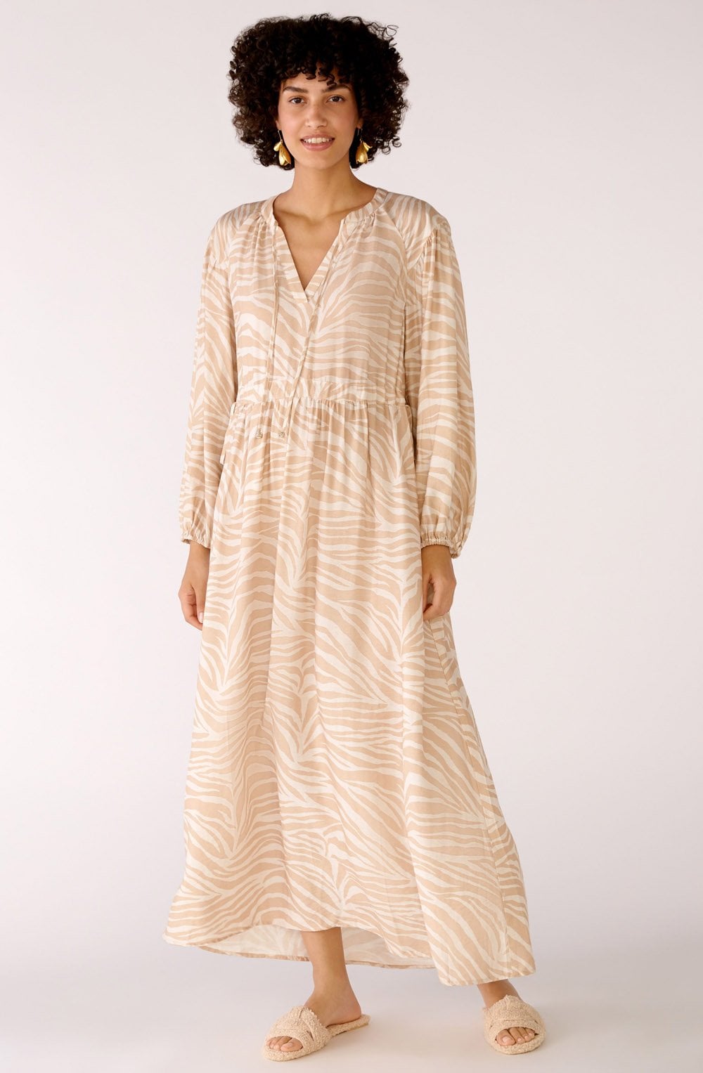 Rose Camel Tie Waist Maxi Dress