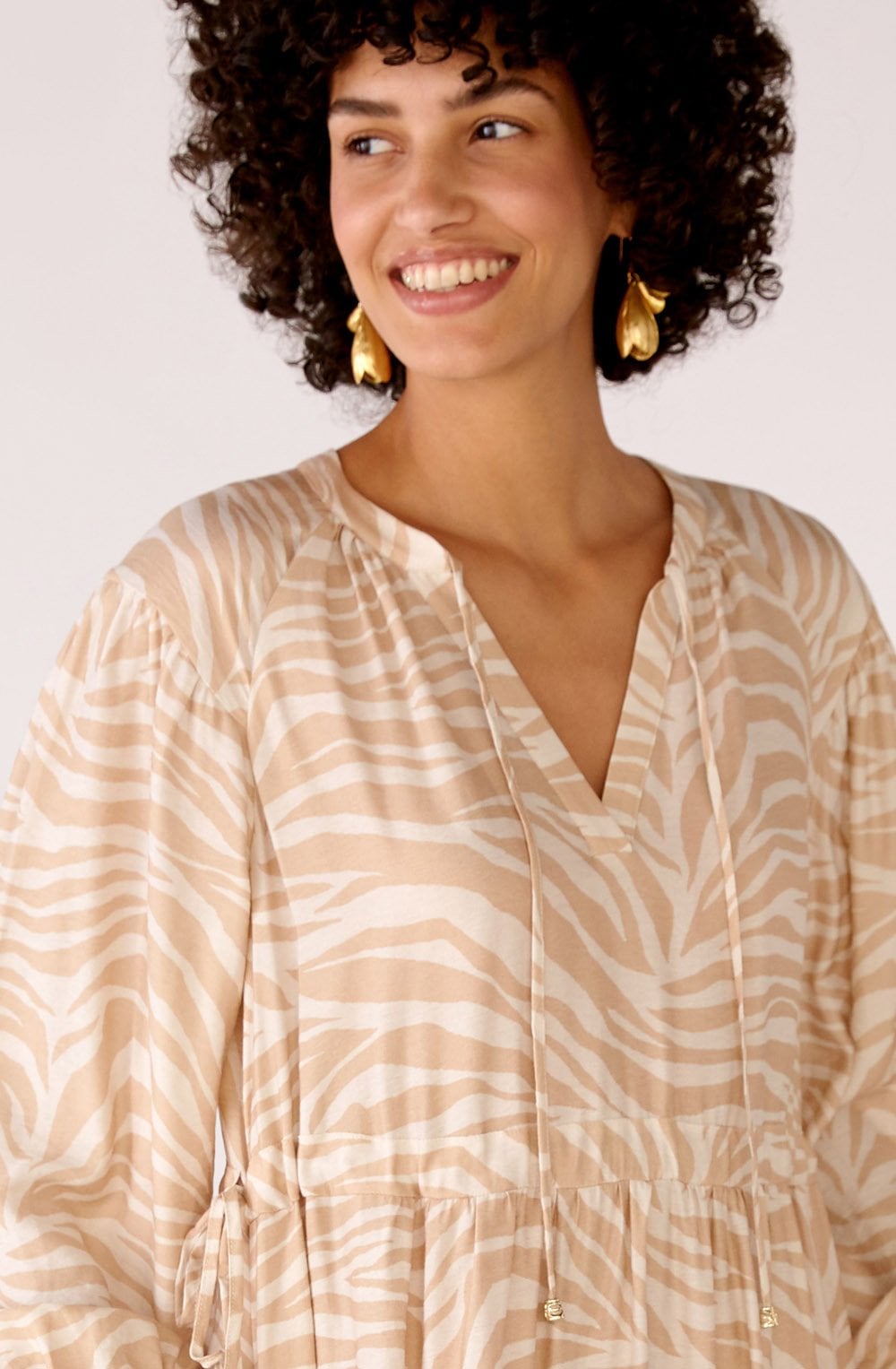 Rose Camel Tie Waist Maxi Dress