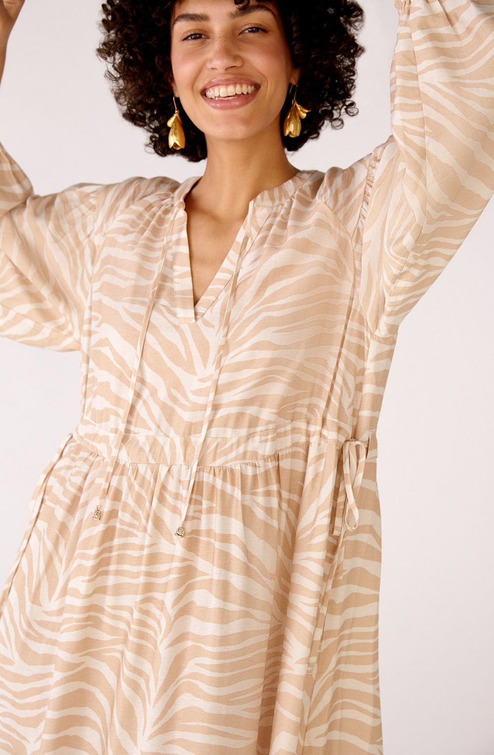 Rose Camel Tie Waist Maxi Dress