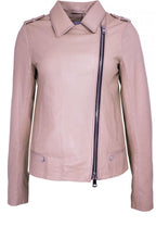 Rose Dust Leather Biker Jacket