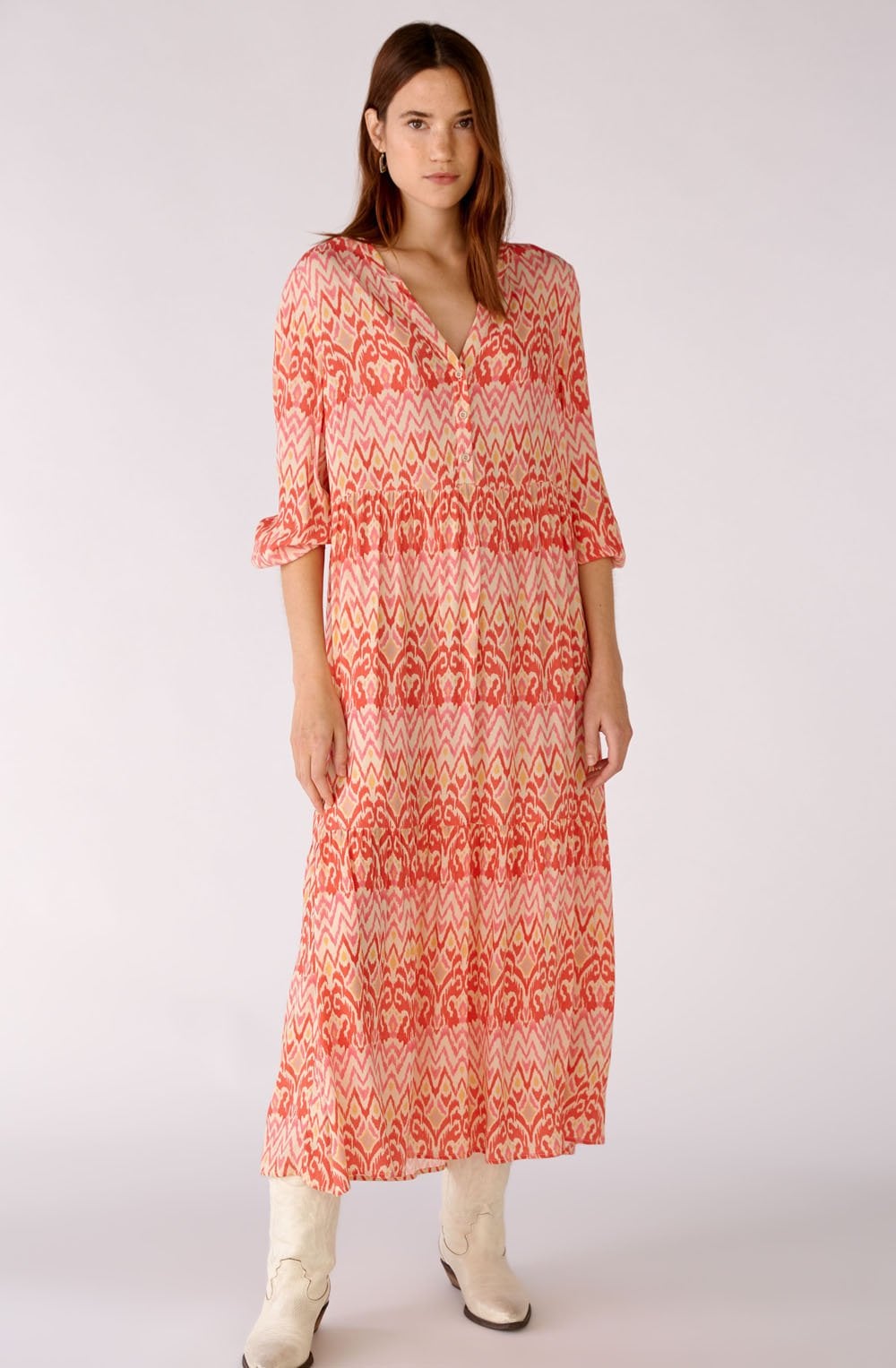 Rose Orange Flowing Midi Dress