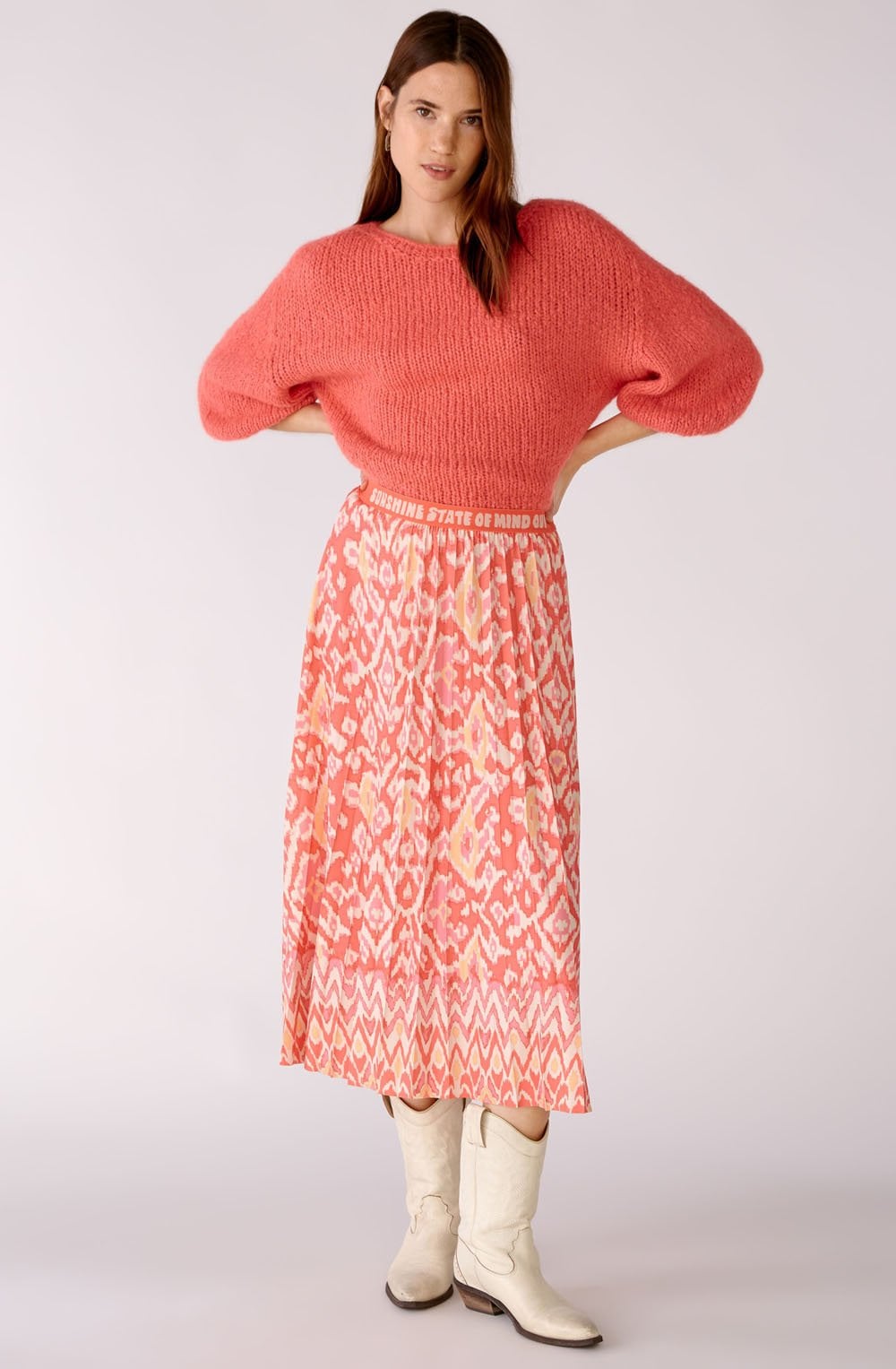 Rose Orange Pleated Jersey Skirt