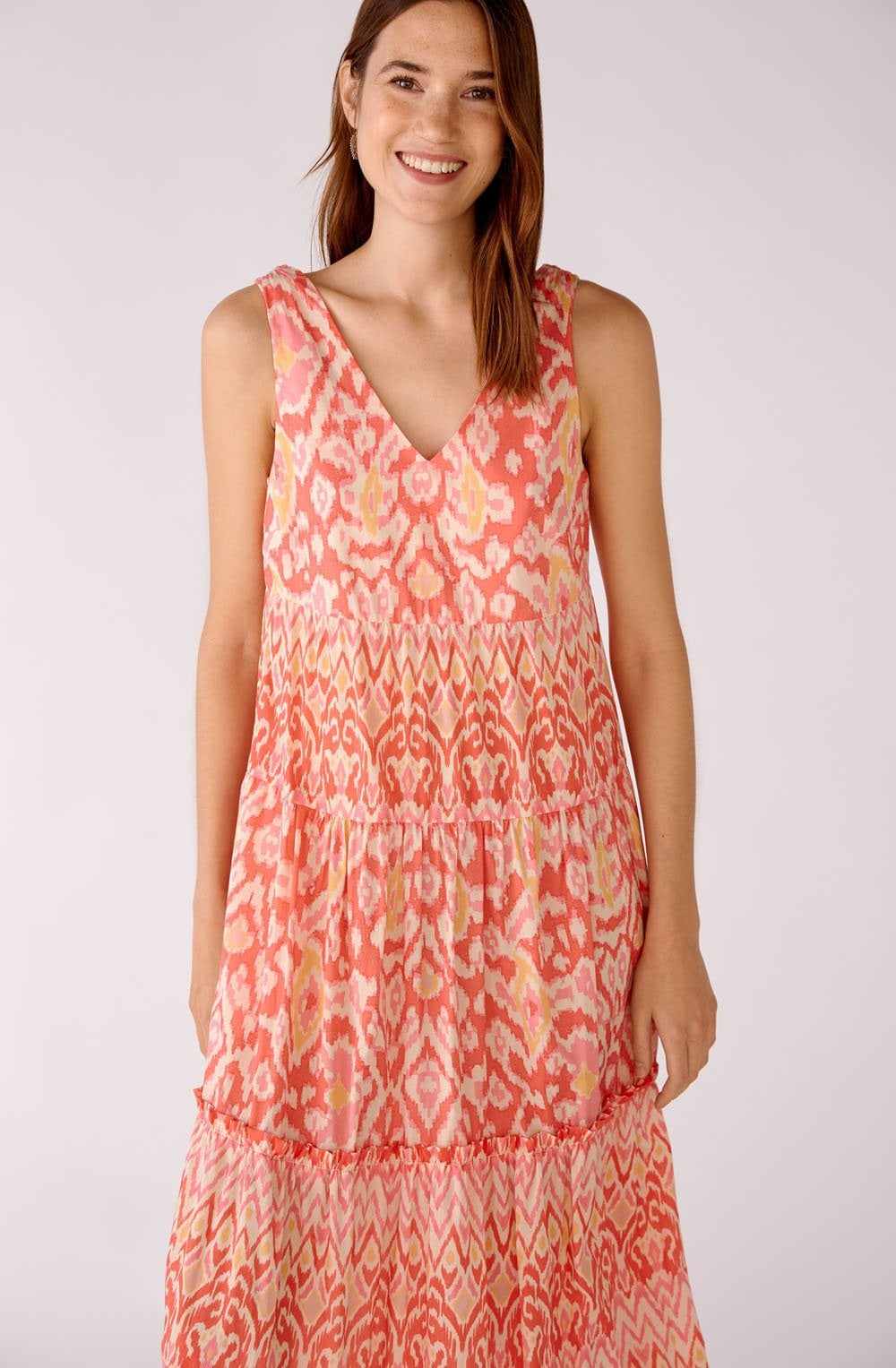 Rose Orange Sleeveless Tiered Maxi Dress