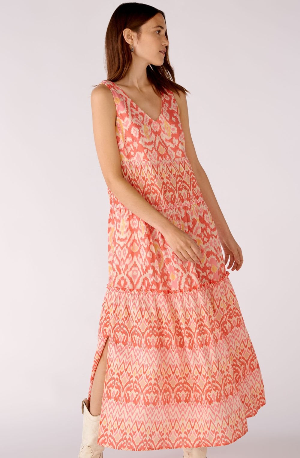Rose Orange Sleeveless Tiered Maxi Dress