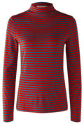 Rose Red and Blue Jersey Polo Neck Top
