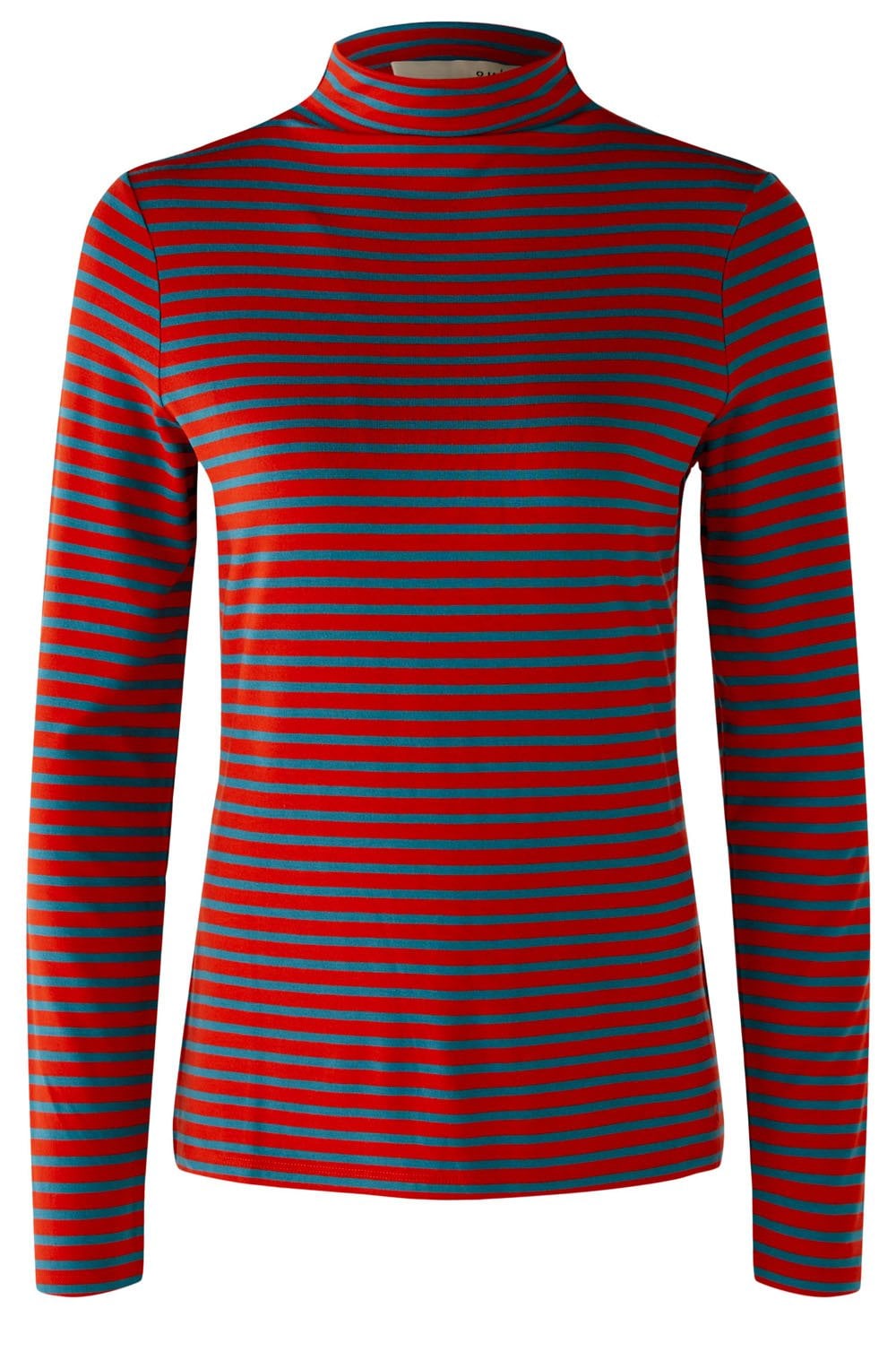 Rose Red and Blue Jersey Polo Neck Top