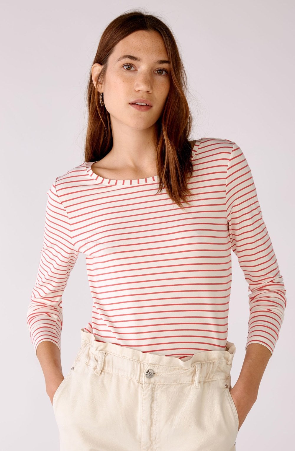 Rose Red and White Striped Jersey Top