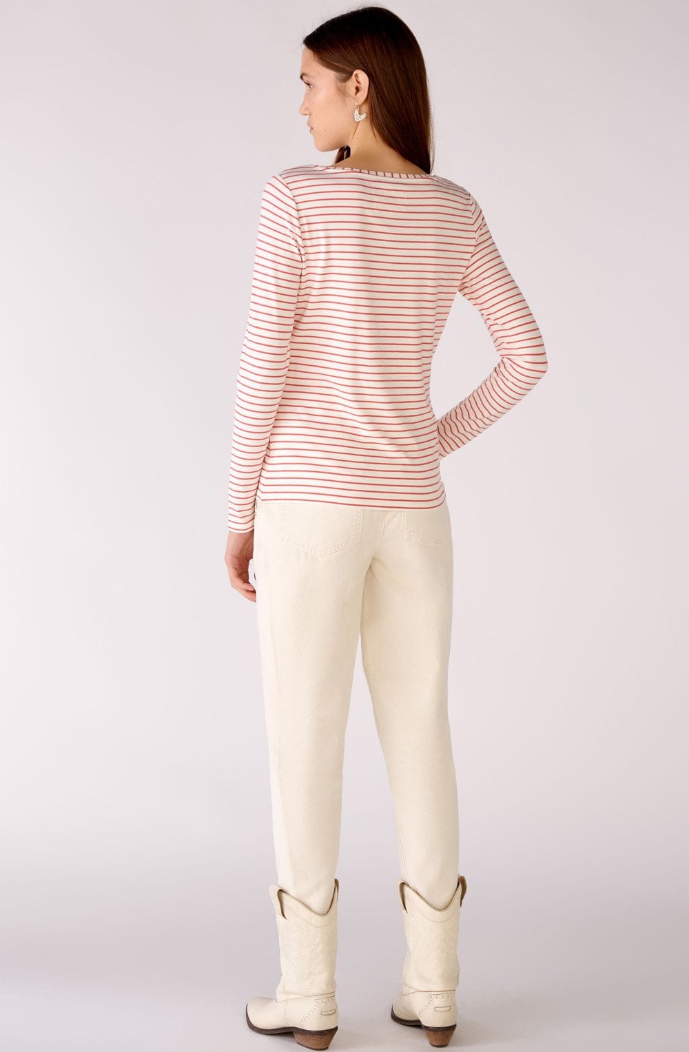 Rose Red and White Striped Jersey Top